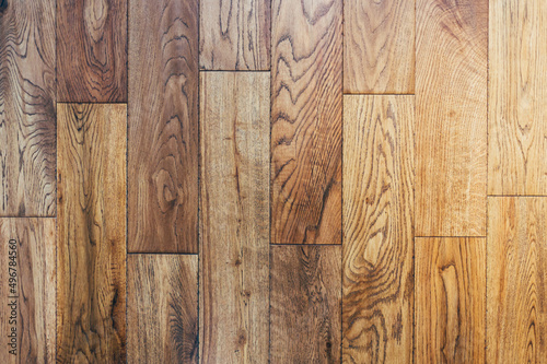 New flooring in the house. Beautiful golden handscraped oiled European oak brushed for added texture and fine definition of wood grain. photo