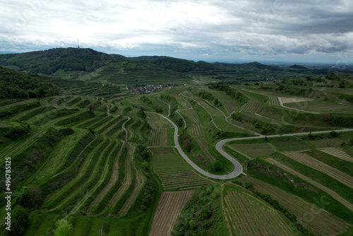 Aerial view of Freiburg vineyards under a cloudy sky in Germany photo