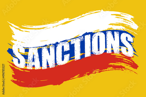 Russian ban icon. Red prohibiting sign. Sanction and financial embargo. Sanctions russia. Political pressure. Trade restriction and economic restrictions. Financial ban. Template vector flat design.