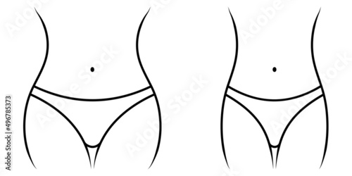 Weight loss icon with female waist, slim and fat female body contour silhouette concept slimming waist hips