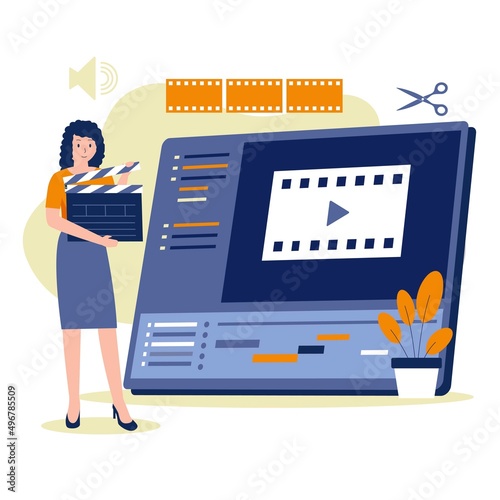 Flat vector illustration of video editing concept. Illustration for websites, landing pages, mobile applications, posters and banners