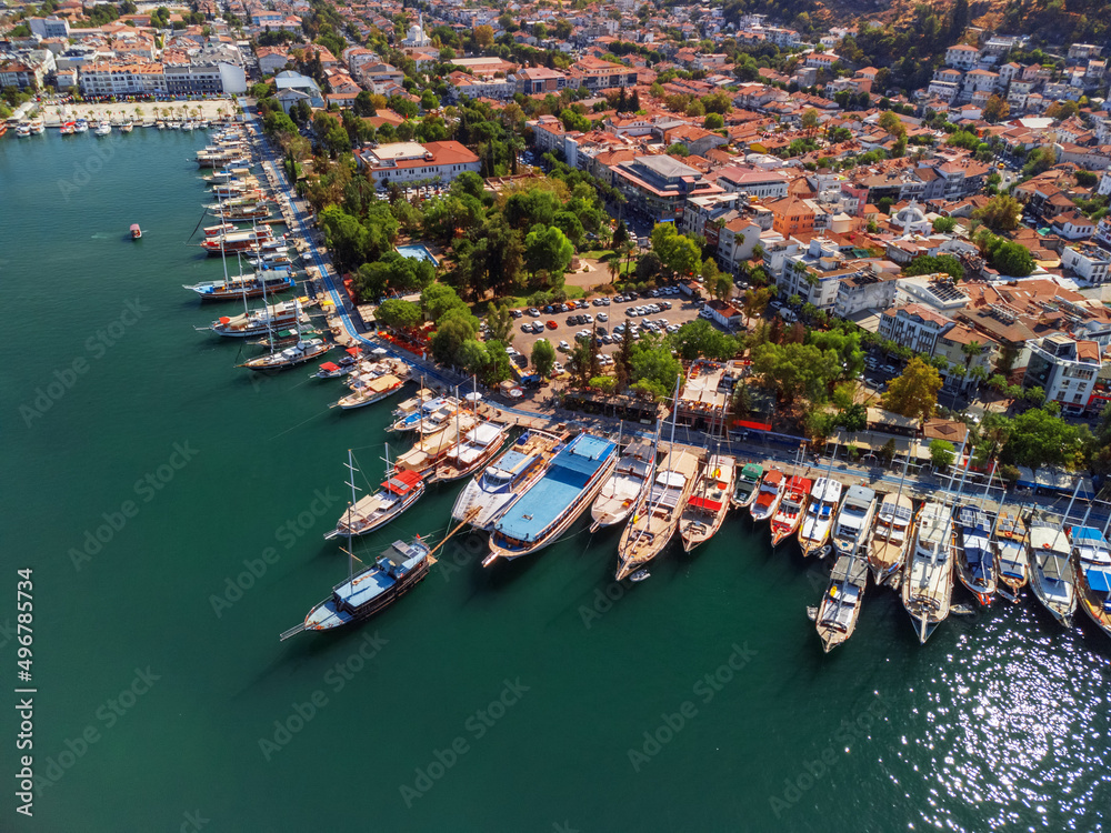 Awesome aerial view of Fethiye coastline in Turkey