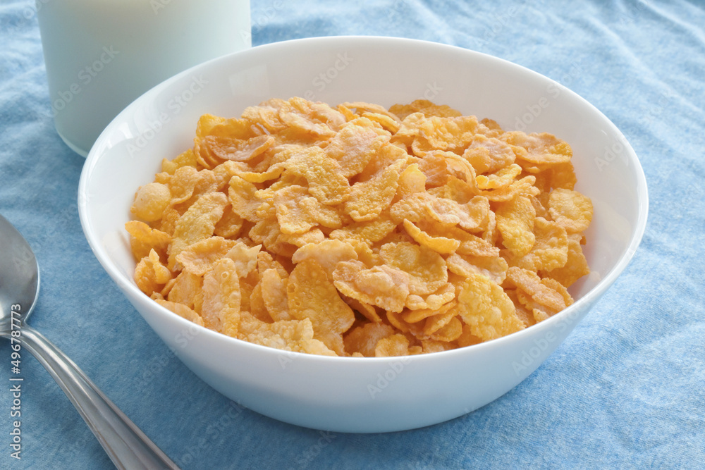 Cornflakes in a white bowl. Cornflakes in a white bowl.