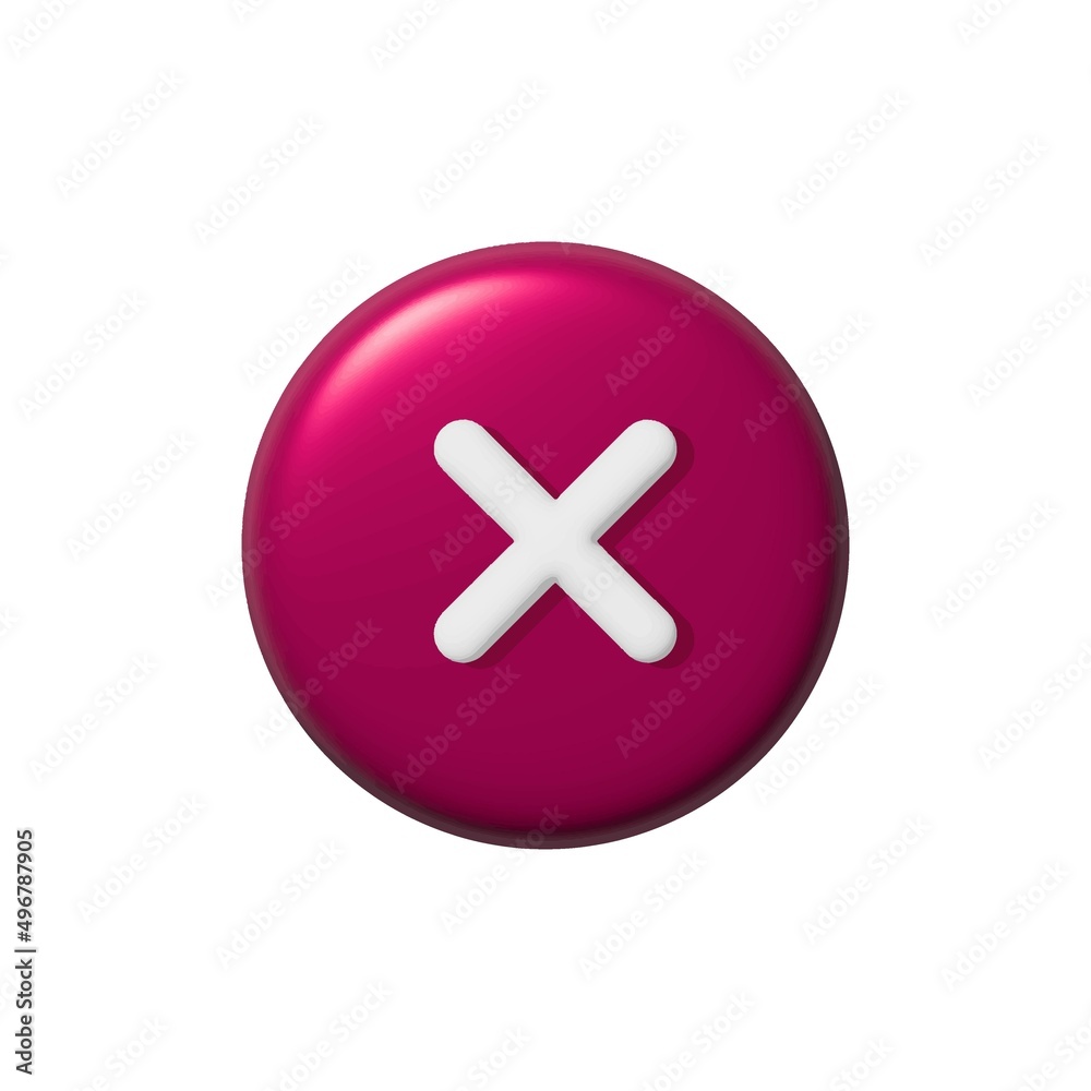 Fototapeta premium Deleting. Close or delete button. Invalid answer, error. 3d vector icon, minimal style. Round Red Prohibition Button. Cancel cross icon.