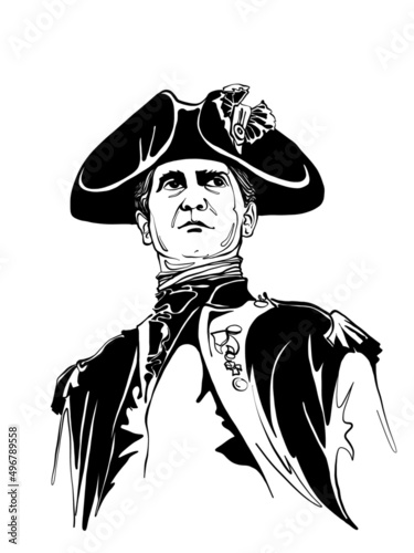 Hand drawn linear portrait historical figure. John Paul Jones
