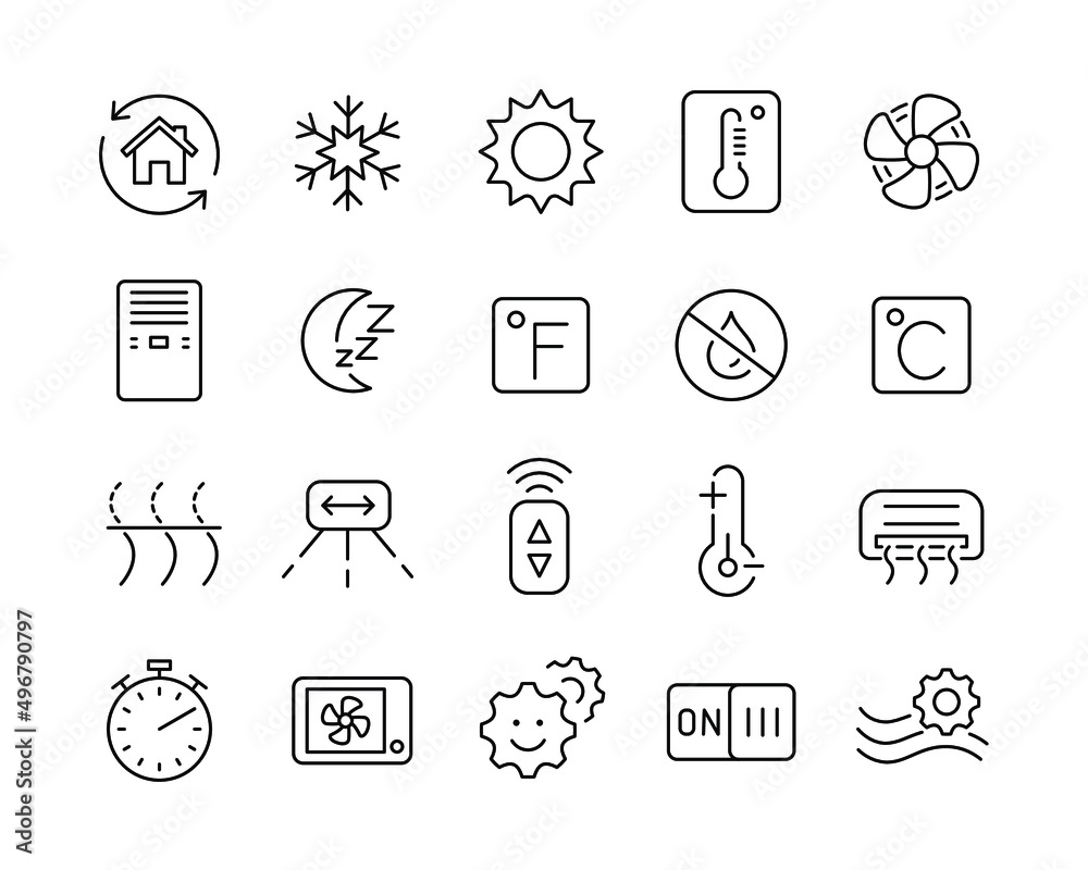 Air Conditioner Icons - Vector Line. Editable Stroke. Stock Vector ...