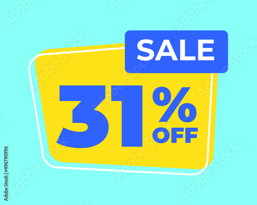 31% off tag thirty one percent discount sale blue letter yellow background