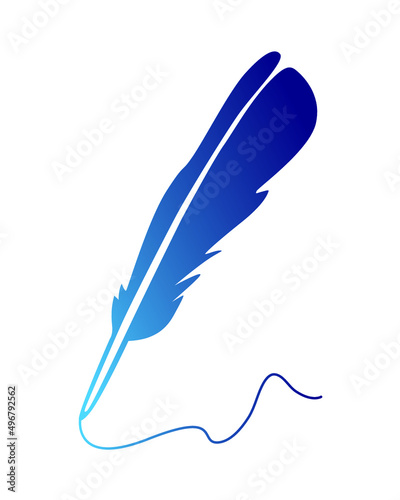 Feather quill pen icon, classic stationery vector isolated. Bird feather vintage ink pen.