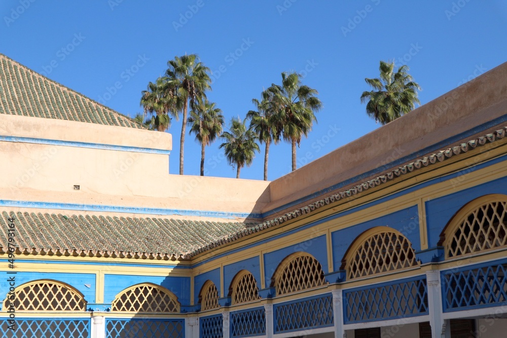 Colorful, ancient and islamic architecture in Marrakesh (Morocco)