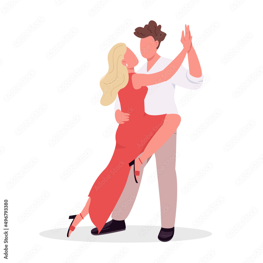 Couple learning tango dance style semi flat color vector characters. Posing figures. Full body people on white. Active hobby simple cartoon style illustration for web graphic design and animation Couple learning tango dance style semi flat color vector characters. Posing figures. Full body people on white. Active hobby simple cartoon style illustration for web graphic design and animation