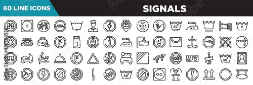 signals line icons set. linear icons collection. site seeing place, dry low heat, chasing prohibited, road crossing vector illustration © VectorStockDesign