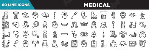 medical line icons set. linear icons collection. belly, antidepressants, mice, neurology vector illustration