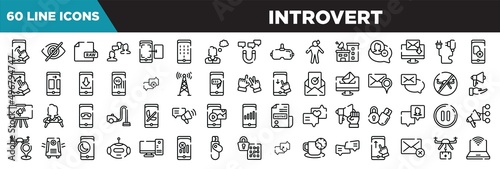 introvert line icons set. linear icons collection. swipe right, hide, raw file, job interview vector illustration