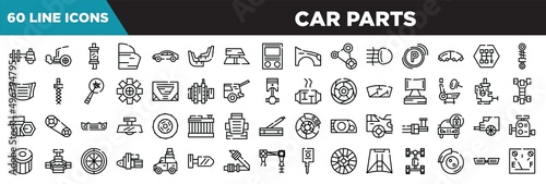car parts line icons set. linear icons collection. car sump, car exhaust, silencer, trim vector illustration