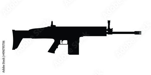 Scar assault rifle black and white vector, gaming icon. Long range gun icon.
