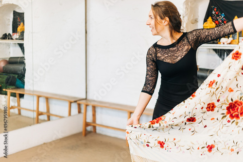 flamenco woman dancer smiling and happy