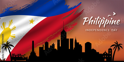 Patriot day background, the Philippines skyline and national flag. Vector