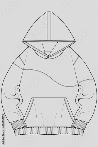 hoodie oversized outline drawing vector, hoodie oversized in a sketch style, trainers template outline, vector Illustration.
