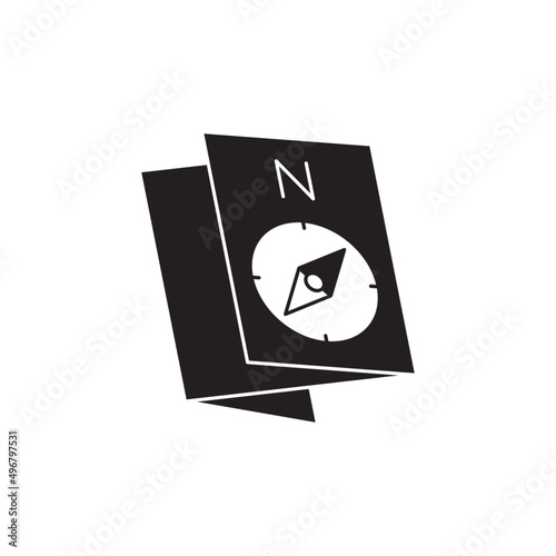 folding map icon in black flat glyph, filled style isolated on white background