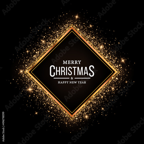 Gold shiny glowing frame with shadows isolated on black transparent background. Gold frame of different geometric shapes. Shiny, bright frame for the holidays.