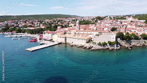 Wallpaper Mural Krk Village at Krk Island, Croatia - Aerial Drone View of the Cityscape with Church, Cathedral, City Walls, Port, Boulevard and the Adriatic Sea Torontodigital.ca