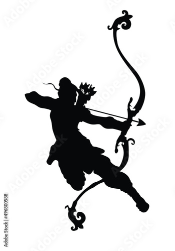 Lord Rama with his bow and arrow. Hindu god, Rama icon. Happy ram navami.