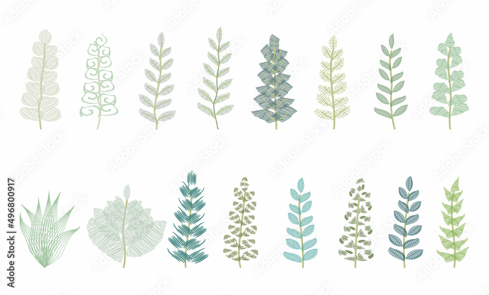 branch with leaves vector set branch with leaves vector set