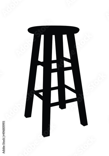 Black silhouette of wooden stool on the white background.