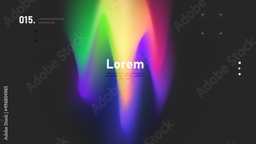 Colorful fluid shape on dark grey background. Oil slick smudge wallpaper with flowing gradient