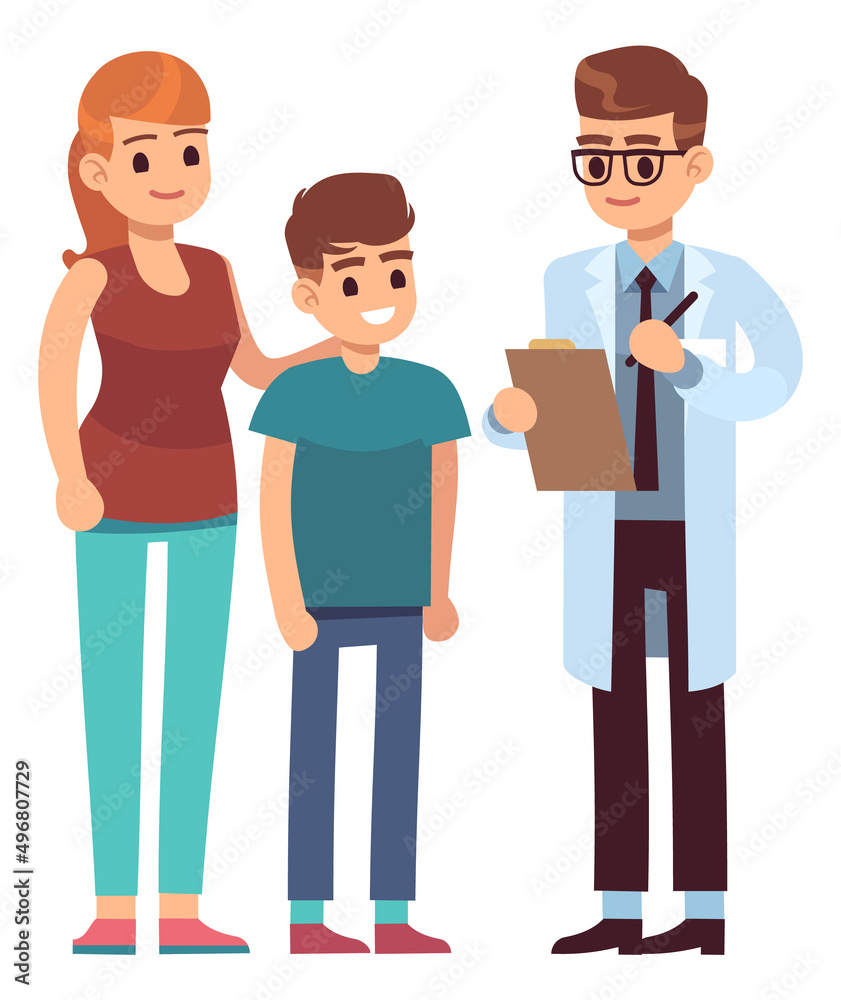 Kid health check. Mother and son talking with doctor Kid health check. Mother and son talking with doctor
