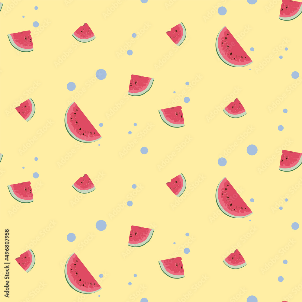 Seamless pattern with watermelons and slices. Summer fruit decorative illustration. Seamless pattern with watermelons and slices. Summer fruit decorative illustration.