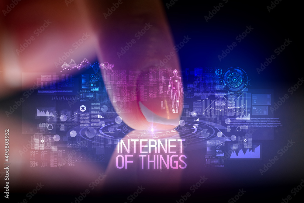 Finger touching tablet with web technology icons concept Finger touching tablet with web technology icons concept