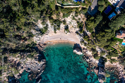 Aerial view of Cala el Golfet, a beautiful beach near Palafrugell, Girona, Spain. photo