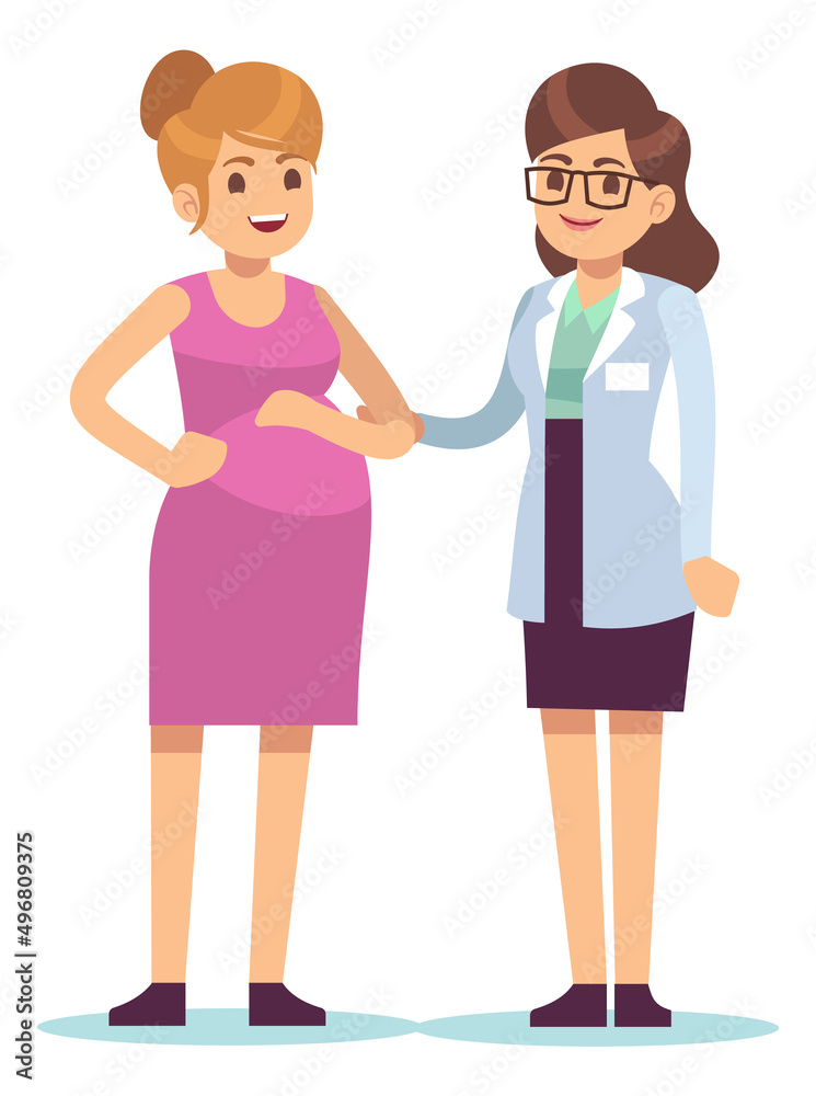 Pregnant woman talking to doctor. Health check in clinic