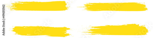 Yellow brush stroke set isolated on background. Collection of trendy brush stroke vector for yellow ink paint, grunge backdrop, dirt banner, watercolor design and dirty texture. Brush stroke vector