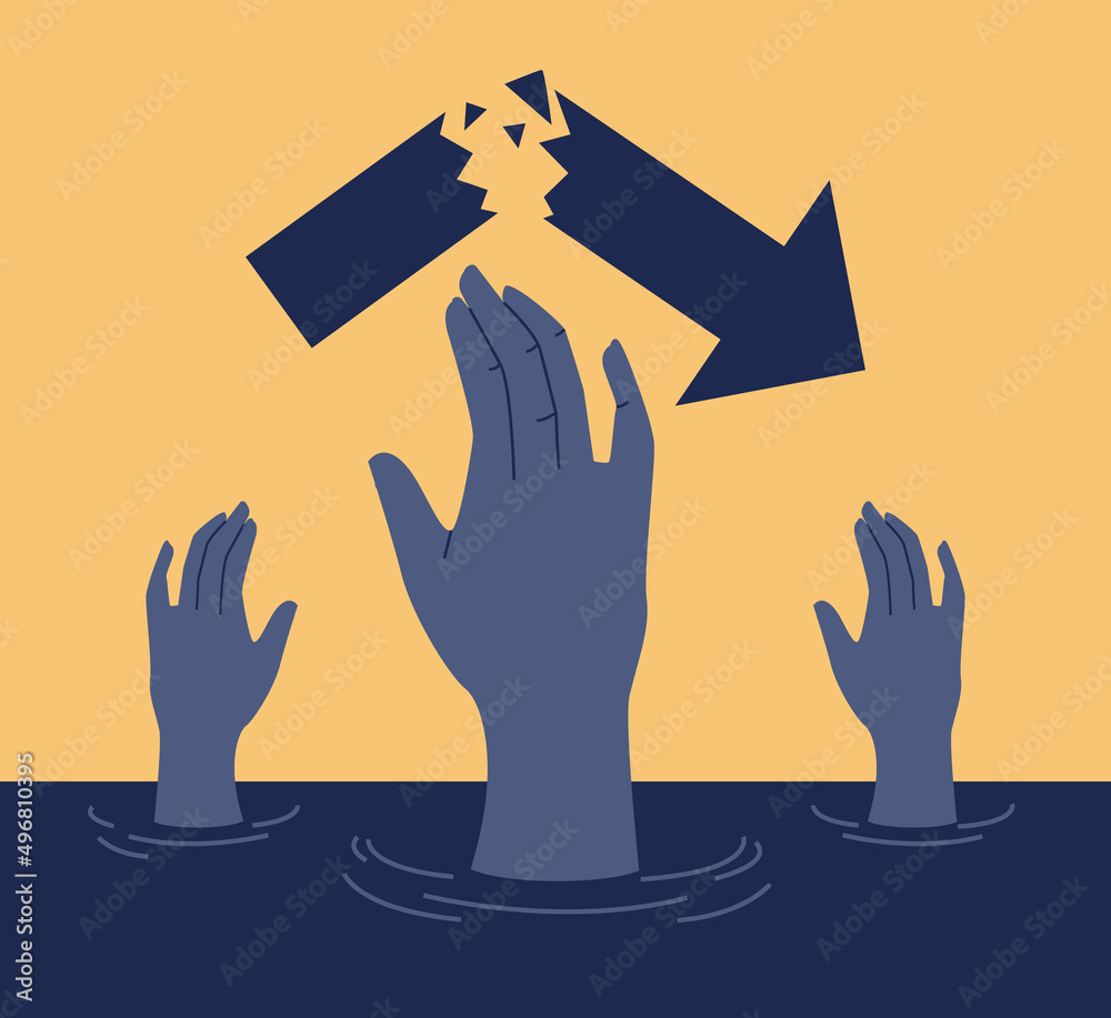 Fototapeta premium Crisis concept. Bankruptcy with falling down profit graph and money
