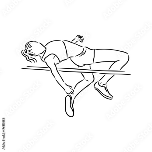Continuous line drawing of athlete pole vault. One line jumping sport vector illustration on white background