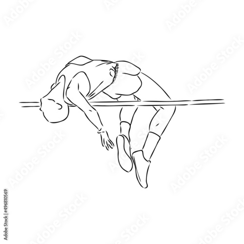 Continuous line drawing of athlete pole vault. One line jumping sport vector illustration on white background