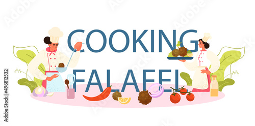 Cooking falafel typographic header. Traditional dish of Jewish cuisine