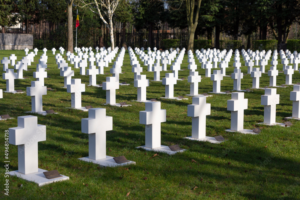 white crosses graveyard at Mortsel war cemetery near Antwerp in Belgium