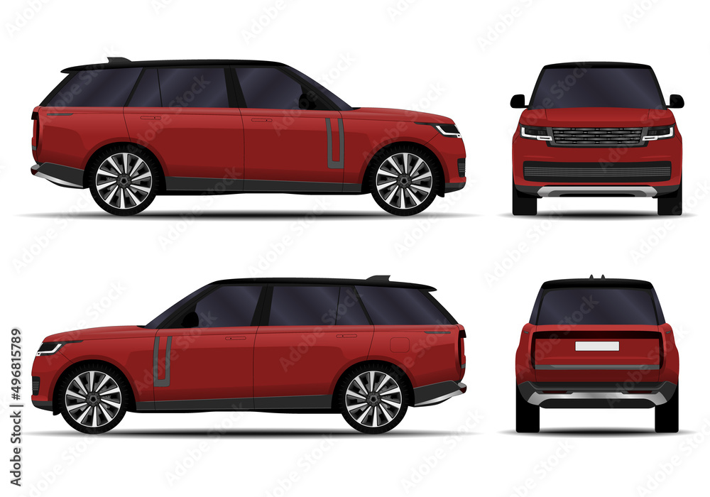 realistic SUV car. side view, front view, back view.