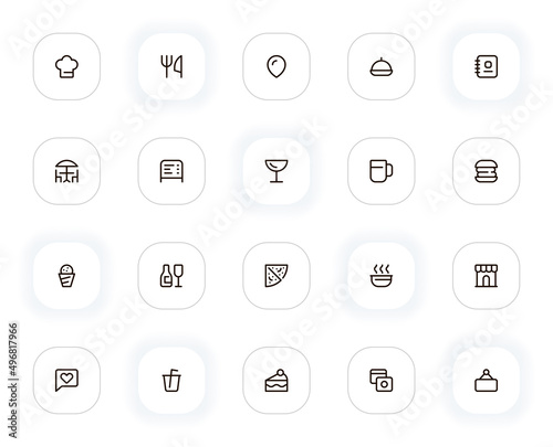 Restaurant and cafe line icons set. Editable Stroke. 24x24 Pixel Perfect.