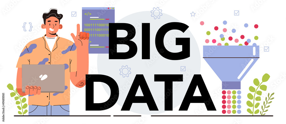 Big data typographic header. Mining and analyzing of digital information