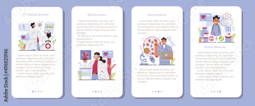 Online medicine mobile application banner set. IT medical services