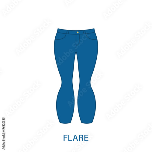 Flare Pants Type of Woman Trousers Silhouette Icon. Modern Women Garment Style. Fashion Casual Apparel. Beautiful Type of Female Jeans Trousers. Slacks, Loose Pants. Isolated Vector Illustration