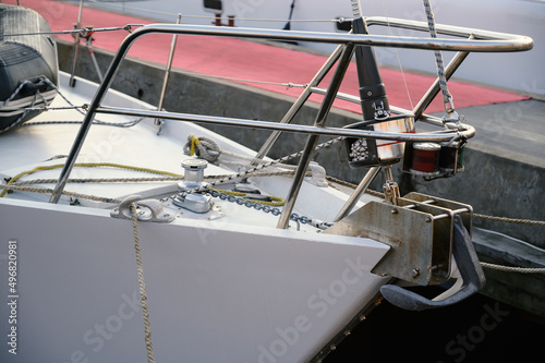 Anchor and rigging on a modern yacht.