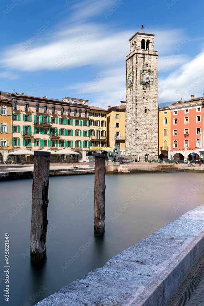 The Apponale tower and the port of Riva on Lake Garda. Riva del Garda, Trento province, Trentino Alto-Adige, Italy, Europe.