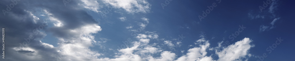 Panoramic photo of blurred sky. Blue sky background with cumulus clouds Panoramic photo of blurred sky. Blue sky background with cumulus clouds