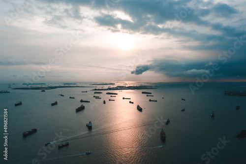 Aerial View of Bukom Island from Sentosa Island in Singapore.