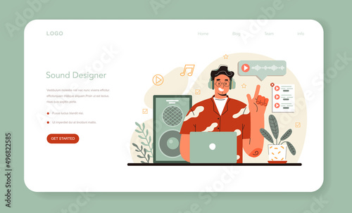 Sound engineer web banner or landing page. Music production industry